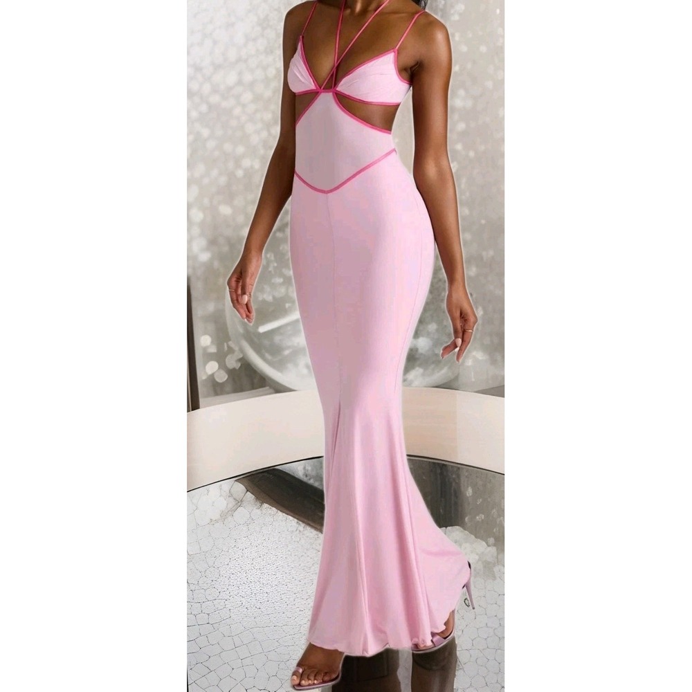 Oh Polly Women Maxi Dress Pink Size 6 US 10 UK‎ Backless Bodycon Stretch Cutouts
